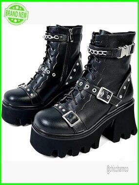 Platform Combat Boots Chunky Heel Motorcycle Boots for Women Punk Gothic Shoes